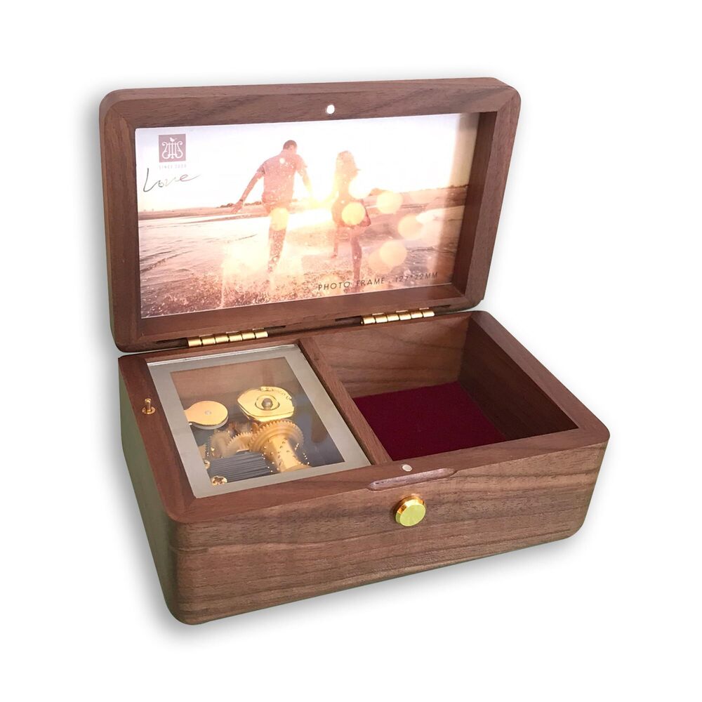 5788 Play Endless Love Walnut Wind up Wooden Photo Frame Music Box Jewelry